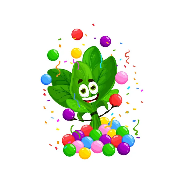 Cartoon Funny Spinach Vegetable Character Birthday Anniversary Holiday Birthday Greeting — Stock Vector