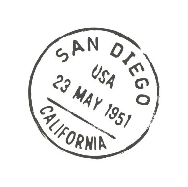 San Diego posta ücreti ve posta pulu. Mektup zarfı veya paket baskısı, Amerika Birleşik Devletleri posta grunge vektör mürekkep damgası veya posta teslimatı Kaliforniya San Diego şehir mührü