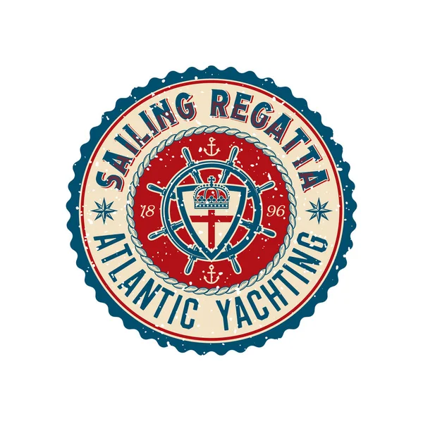 Yacht Club Retro Patch Regatta Team Grunge Badge Yachting Race — Stockvector