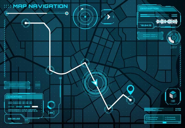 Hud Şehir Haritası Navigasyon Arayüz Ekranı Rota Yol Trafiği Yolu — Stok Vektör