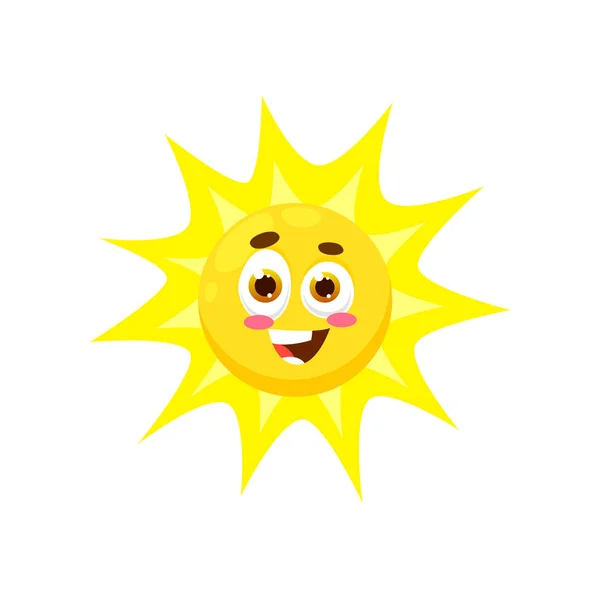 Cartoon Sun Character Vector Cheerful Sunny Personage Smiling Face Yellow — Stock Vector