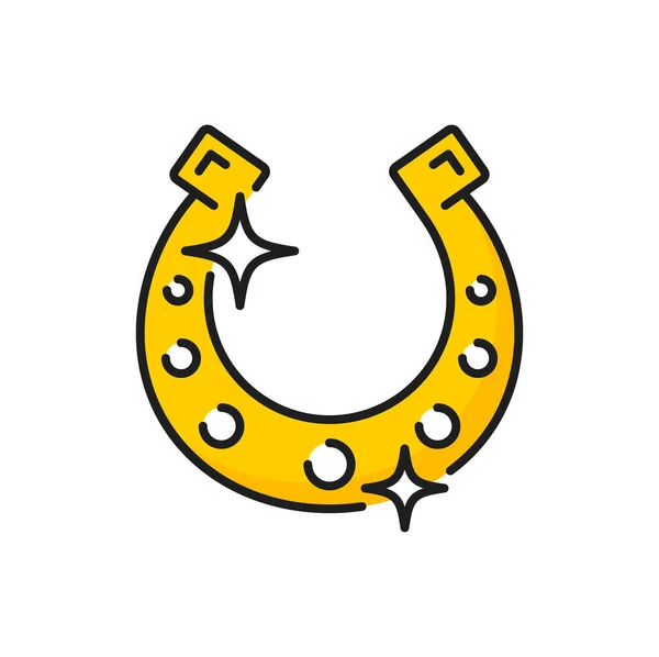 金色马蹄铁 好运赌场和圣帕克斯日象征彩线图标 矢量金马蹄 幸运的爱尔兰芹菜和赌场标志 — 图库矢量图片
