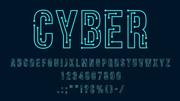Futuristic Cyber Tech Font Modern Type Neon Typeface Alphabet Números — Archivo Imágenes Vectoriales