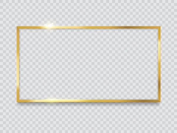 Gyllene Ram Gränsen Guld Fyrkantig Metall Transparent Bakgrund Isolerad Vektor — Stock vektor