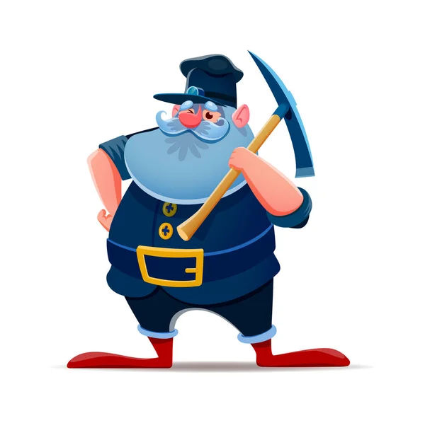 Personnage Mineur Nain Gnome Bande Dessinée Avec Pioche Homme Vecteur — Image vectorielle