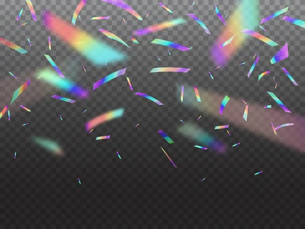 Holographic Falling Confetti Glitters Bokeh Light Vector Glittering Shower Rainbow — Stock Vector
