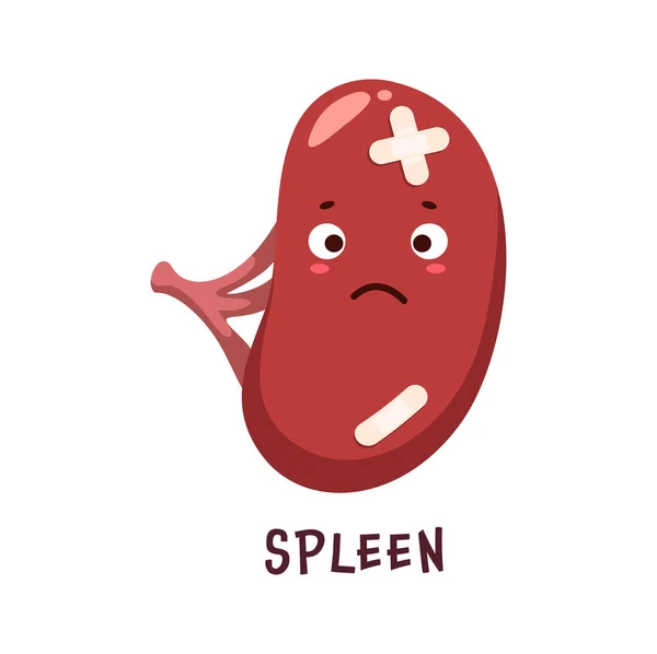 Spleen Sick Body Organ Character Injured Unhealthy Cartoon Vector Personage — Stock Vector