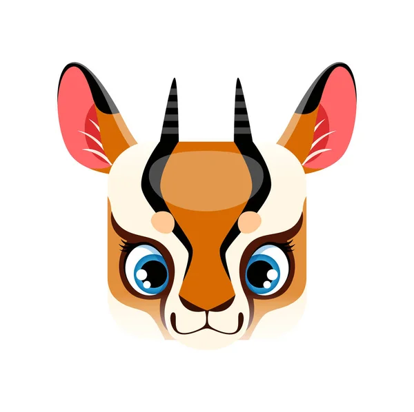Gazelle Karikatura Kawaii Čtvercové Zvíře Tvář Roztomilý Springbok Izolované Vektorové — Stockový vektor