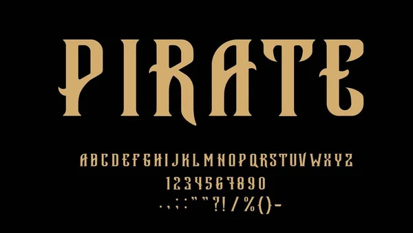 Medieval Pirate Corsair Font Type Typeface Western Alphabet Vector Fantasy — Stock Vector