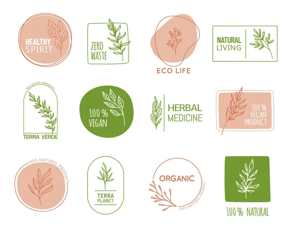 Organic Food Nature Icons Herbal Medicine Healthy Eco Natural Vegetarian — Stock Vector