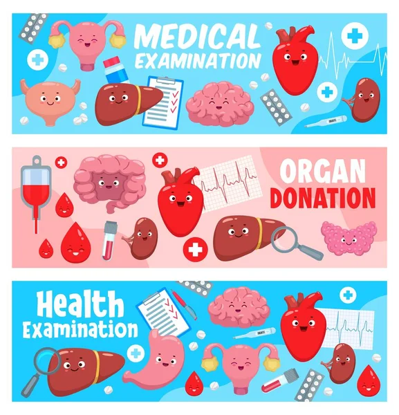 Cartoon Body Organ Characters Organ Donation Treatment Medication Healthcare Vector — Stock Vector