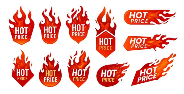Ateşli Fiyatlı Promosyon Etiketleri Ndirimli Ürünler Perakende Promosyonlar Veya Tasfiye — Stok Vektör