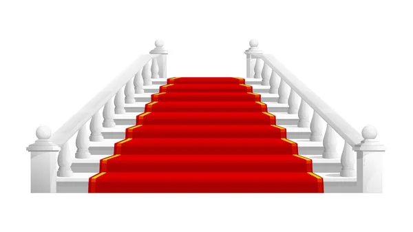 城堡和宫殿的楼梯 有红地毯的大理石楼梯与世隔绝的病媒白色经典皇家阶梯与栏杆带领游客进入王宫 老式建筑元素 剧场入口 — 图库矢量图片