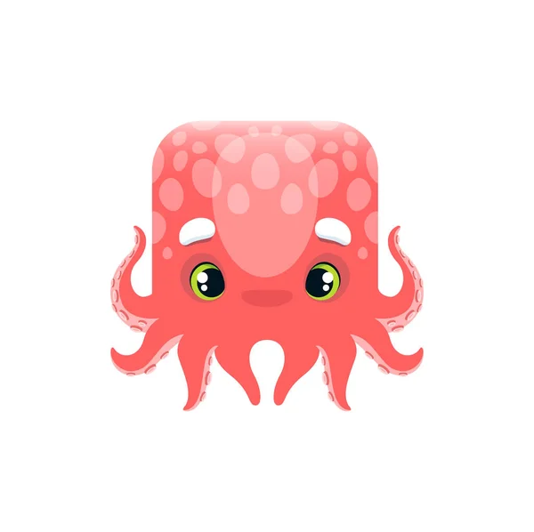Cartoon Octopus Kawaii Čtvercová Zvířecí Tvář Podvodní Krakované Stvoření Ojedinělý — Stockový vektor