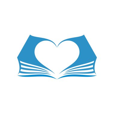 Kitap simgesi, açık sayfalardaki kalp, kütüphane ya da kitapçı vektör sembolü. Edebiyat kitapçısı, eğitim kütüphanesi veya sözlük ve okuma için çevrimiçi kitap mağazası veya dijital kitap uygulama simgesi