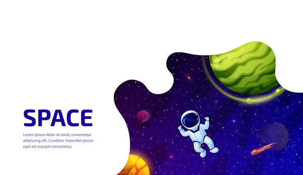 Landungsseite Des Weltraums Cartoon Astronaut Weltraum Einer Fremden Galaxie Mit — Stockvektor
