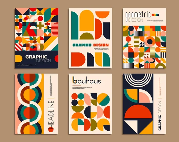 Bauhaus Posters Met Geometrische Abstracte Patronen Kunstwerk Abstracte Vormen Achtergrond — Stockvector