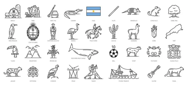 Iconos Línea Argentina Símbolos Viajes Argentinos Lugares Interés Turístico Cultura — Vector de stock