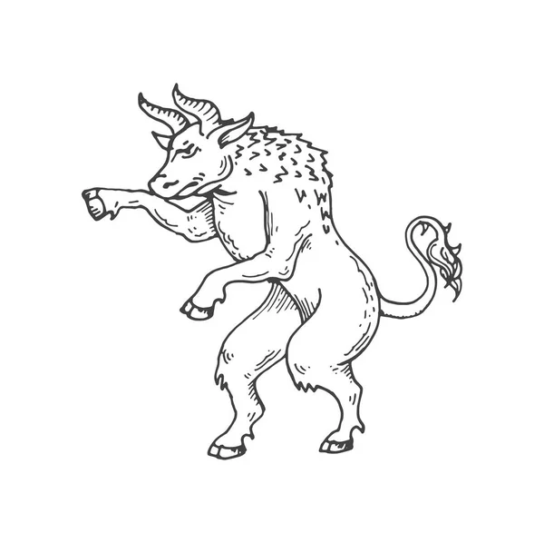 Minotaurus Středověké Heraldické Zvíře Skica Mýtické Stvoření Fantasy Minotaurus Nebo — Stockový vektor
