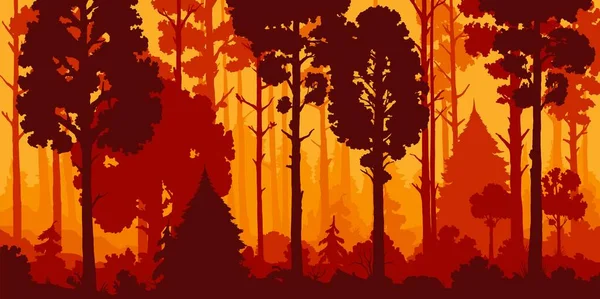Lesní Silueta Stromy Příroda Krajina Pozadí Borovicemi Dřevinami Vektorové Panorama — Stockový vektor