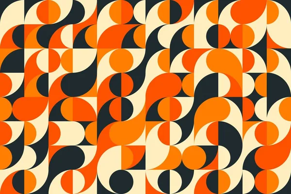 Moderno Motivo Geometrico Bauhaus Beige Nero Arancione Giallo Carta Parati — Vettoriale Stock