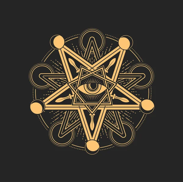 Esoterische Und Okkulte Pentagramme Maurer Oder Tarotsymbole Magischer Vektor Auge — Stockvektor