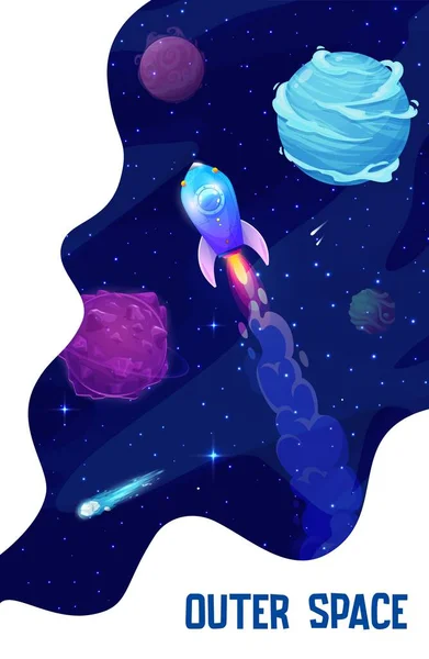 Page Atterrissage Spatiale Vaisseau Fusée Dessin Animé Dans Galaxie Avec — Image vectorielle