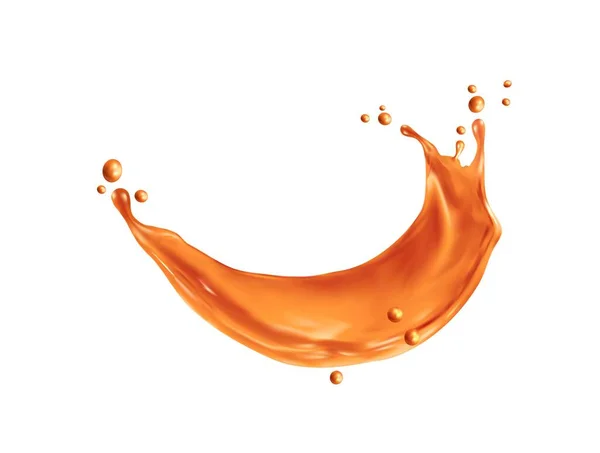 Caramel Sauce Wave Splash Realistic Liquid Flow Melted Caramel Sugar — Stock Vector