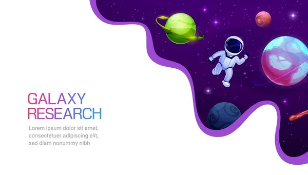 Galaxy Onderzoek Ruimte Landing Page Cartoon Astronaut Ruimte Landschap Met — Stockvector