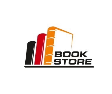 Kitapçı ikonu. Hobi, e-kitap dükkanı ya da edebiyat piyasası soyut vektör işareti. Eğitim bilgisi, sözlük ya da ansiklopedi kitap yığınları sembolü ile basit simge ya da amblem öğreniyor