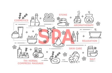 Kaplıca ve yüz güzelliği, cilt bakımı, masaj. Vektör hattı sauna havluları, aromaterapi yağı ve mum, bitkisel terapi saç ve yüz maskesi, vücut losyonu, sabun, çiçek, bambu. Güzellik salonu tedavileri.
