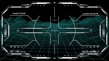 HUD fütüristik monitör ekran arayüzü, hedef hedef hedef hedef kontrol paneli, vektör çapraz görüntü. HUD teknolojisi ve uzay oyunu UI radar ve hedef kontrollü sanal paneli ekranda