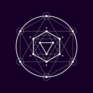 Simetrik bağlantılı geometri şekilleri, boho dövmeli gizemli sembol. Vektör geometrik figür, simya kutsal işareti. Mistik Aztek şekli