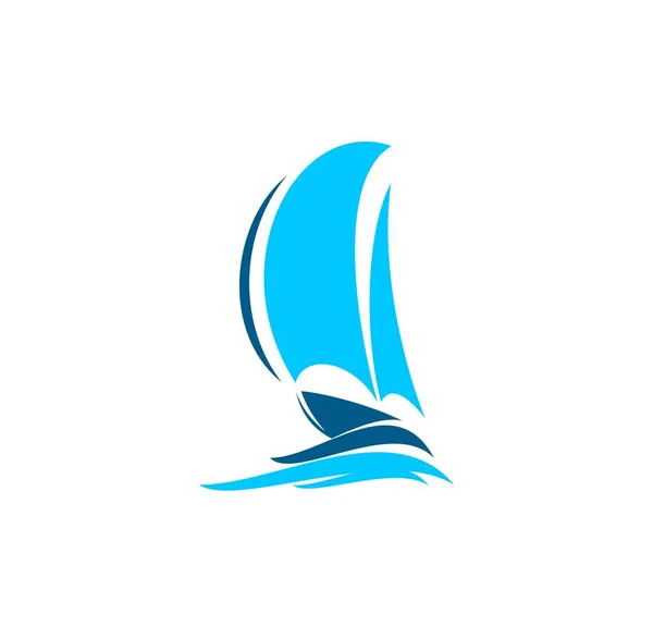 帆船运动图标 海上旅行社 帆船赛冠军或船舶运输服务抽象矢量符号 水上运输公司带有风帆船的图形标志或图标 — 图库矢量图片