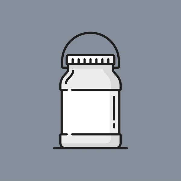 クリームとバター乳製品 カラーラインアイコン ジャム または蓋付きの市場向けのベクトルボトル 食品容器 液体製品用ガラスパック — ストックベクタ