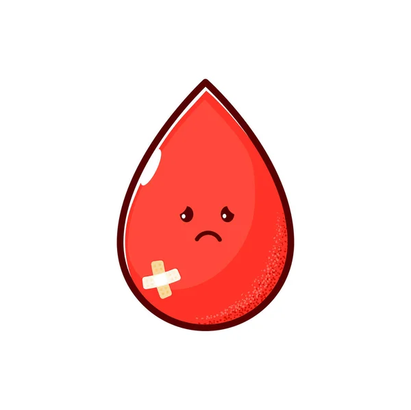 Cartoon Sick Blood Drop Character Diabetes Disease Glucose Level Measurement — Stock Vector