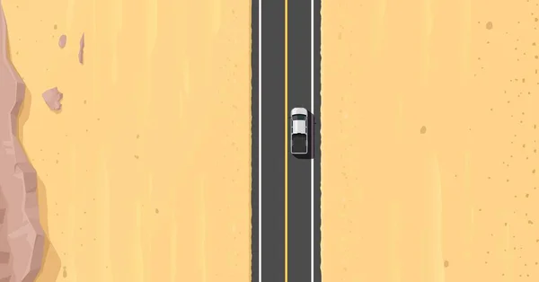 砂漠の道路上のビュー ユタ州のホットバレードライブウェイ アラビアのデザートスピード高速道路 またはエジプトの荒野地形高速道路の背景 アフリカアスファルト道路の壁紙やトラックの車で背景 砂や岩 — ストックベクタ