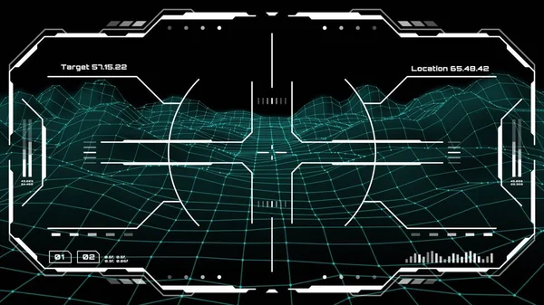 Hud未来监控屏幕接口 目标目标控制仪表板 矢量交叉显示 Hud技术和带有射击雷达和屏幕目标控制的空间游戏Ui虚拟面板 — 图库矢量图片