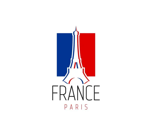 巴黎艾菲尔铁塔图标 法国著名的地标和国旗 带有法国建筑的旅游目的地 旅游和旅游娱乐标志 孤立的欧洲纪念碑 — 图库矢量图片