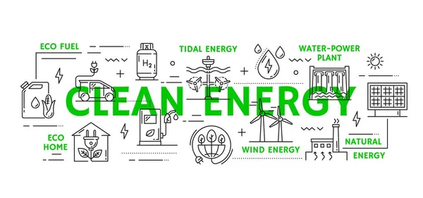 Sauberes Energiekonzept Mit Vektorlinie Eco Green Environment Ecology Sustainable Recycle — Stockvektor