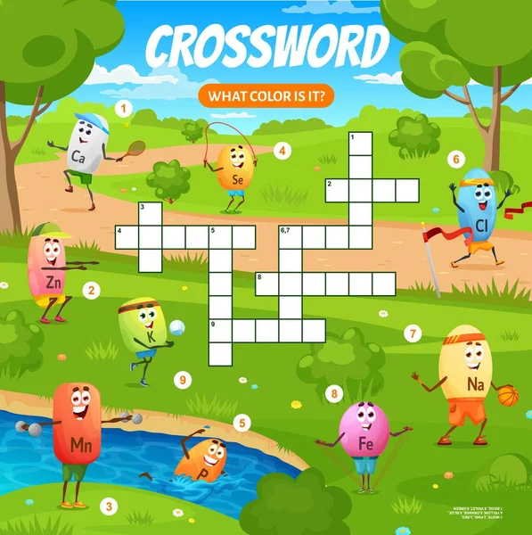 Crossword Quiz Game Grid Personagens Esportes Micronutrientes Desenhos Animados Planilha — Vetor de Stock