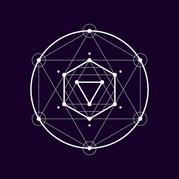 対称接続された幾何学図形 Bohoタトゥー魔法の密教シンボル ベクトル幾何学的図形錬金術の神聖な記号 神秘的なアステカの形 — ストックベクタ