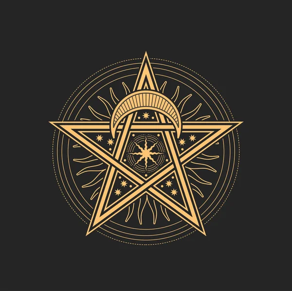 异端和神秘的五芒星 石灰或塔罗牌符号 有恒星 太阳或恒星的矢量符号 占星术的护身符 孤立的塔罗牌精神魔法护身符或邪恶的象征 — 图库矢量图片