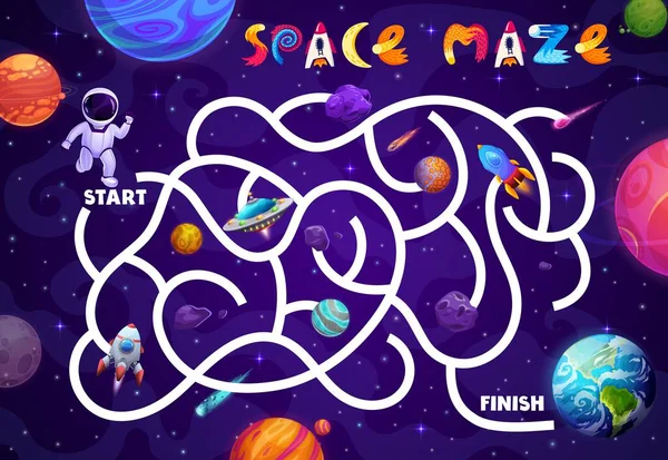 Space Labyrinth Labyrinth Spiel Galaxien Asteroiden Und Astronauten Weltraum Kinder — Stockvektor