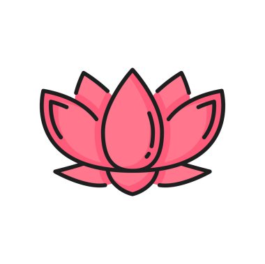 Nilüfer çiçeği nilüferlik dini ikonunu izole etti. Vektör Budizm tomurcuğu, egzotik bitki, uyum ve refahın sembolü, zambak çiçeği. Spa amblemi