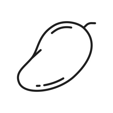 Taslak mango çiğ meyve izole çizgi ikonu. Vektör tatlı tropikal meyve, el çizimi taze yaz meyvesi, mango egzotik tatlı, vejetaryen yemeği.