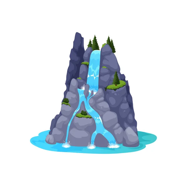 Kreslený Vodopád Nebo Vodopád Horské Řeky Vektorové Lesní Krajiny Modré — Stockový vektor