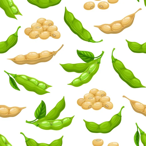 Raw Soy Soybeans Pods Seamless Pattern Fabric Print Wallpaper Vector — Stock Vector