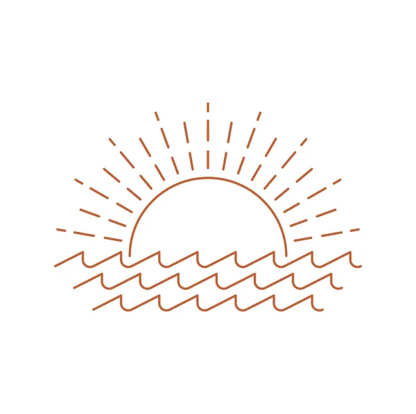 Cygańskie Logo Liniowe Wschód Lub Zachód Słońca Przy Falach Morskich — Wektor stockowy