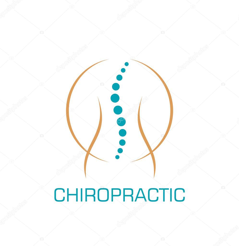 Chiropractic, back pain therapy icon. Chiropractic massage, orthopedic rehabilitation therapist, medical center or back pain treatment clinic vector sign. Physiotherapy doctor emblem or symbol